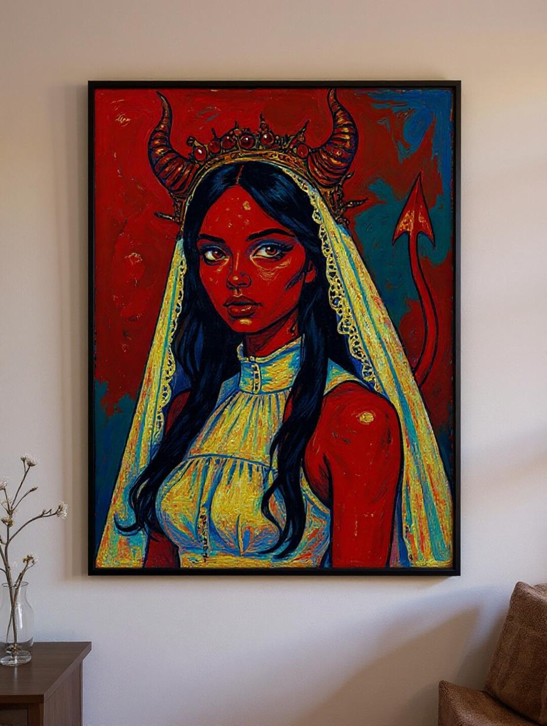 Divine Devil Art Print | Digital Download | Red Skin Demoness in Veil ...