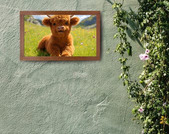 Stampa artistica di mucca delle Highlands – Decorazione murale di vitello delle Highlands stravagante e adorabile