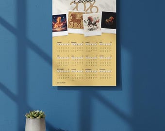 Ausdruckbarer Kalender 2026 Pferde | Digitaler Download PDF & PNG | Jahr des Pferds Wandkunst | Monatskalender-Planer | Reiter Geschenk