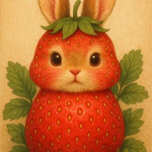 Strawberry Bunny Art Print | Cute Bunny Digital Download | Whimsical ...