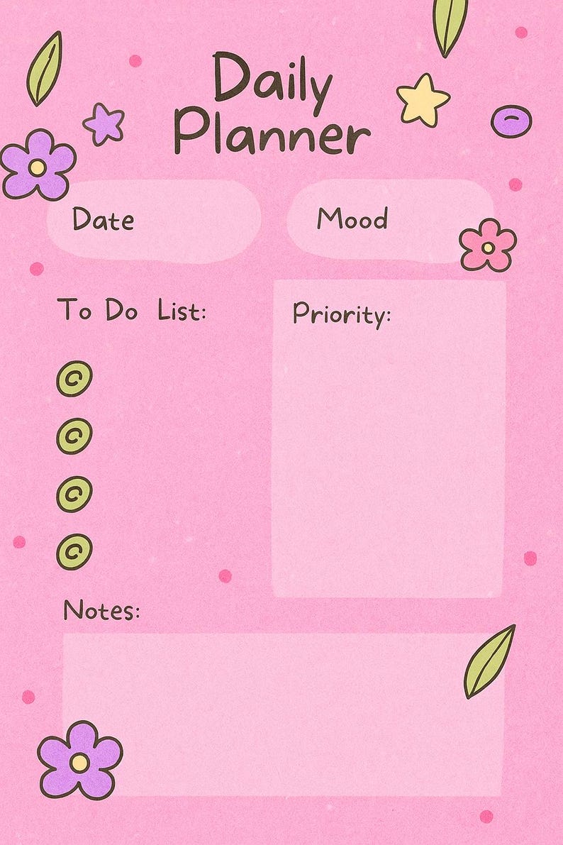 Whimsical Floral Daily Planner Printable - 2:3 PNG | Pastel Aesthetic ...