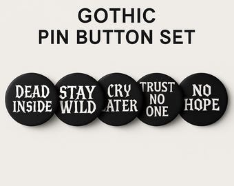 Set di spille gotiche nere – “Dead Inside, Stay Wild, Cry Later, Trust No One, No Hope” – Pacchetto di spille punk emo estetica dark