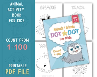 Dot to Dot Coloring Book for Kids PDF | Hand Drawn Baby Animals | Educational Mazes & Number Sequences 1–100 | Printable Activity Book