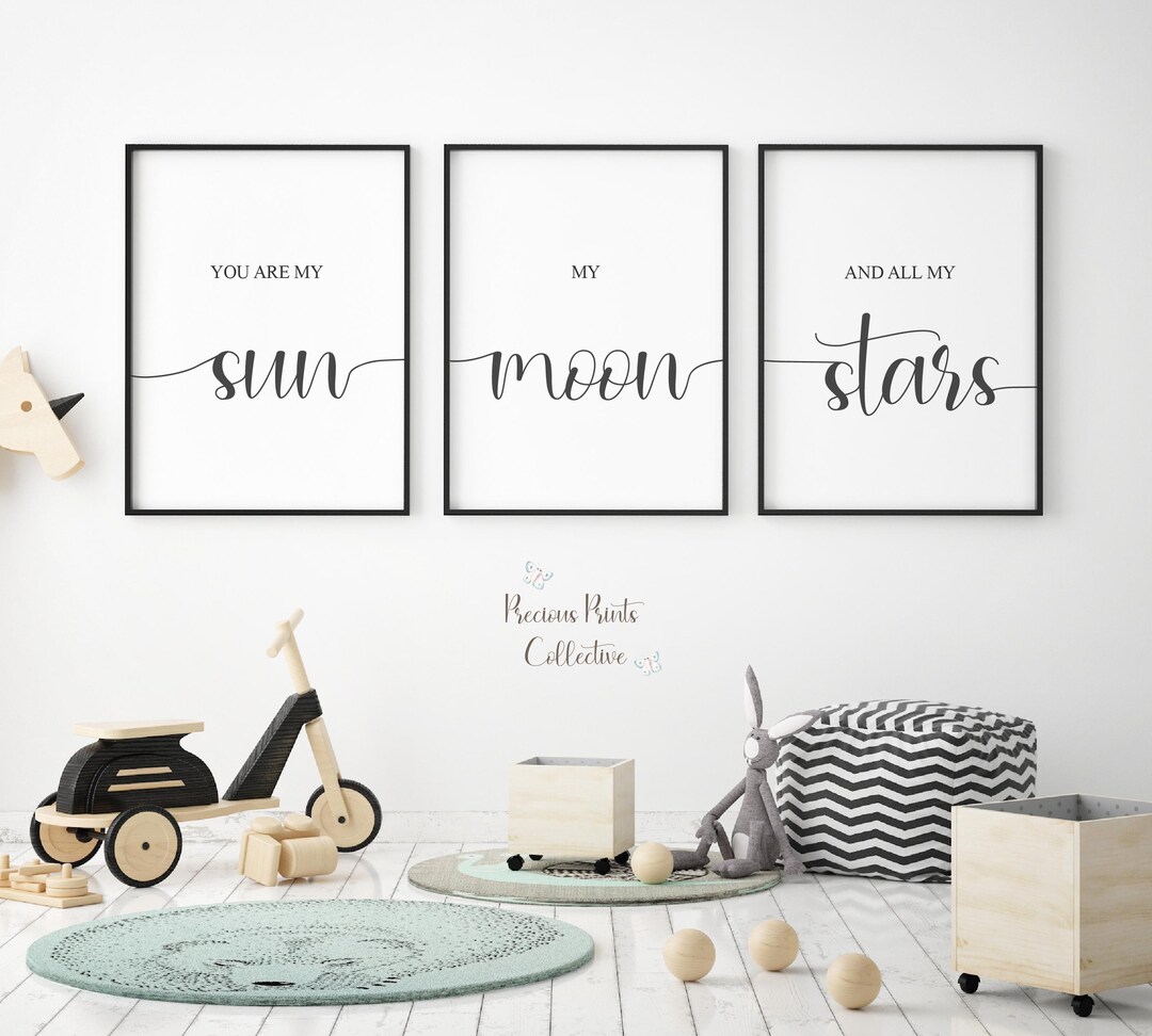 Sun Moon Stars Nursery Art Set, Gender Neutral Baby Room Decor, Moon ...