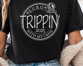 Maglietta da viaggio di gruppo Euro Trip 2025: maglietta coordinata Crew Adventure