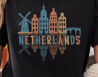 Maglietta souvenir di Amsterdam: maglietta grafica con mulino a vento olandese