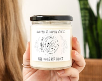 Aquarius Zodiac Candle: Floral Constellation Design, Vegan Soy Wax