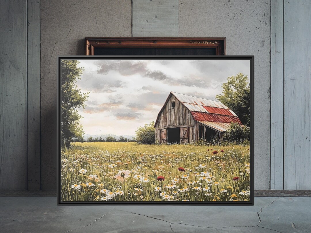 Rustic Barn Wall Art, Country Farmhouse Decor, Wildflower Meadow Print ...
