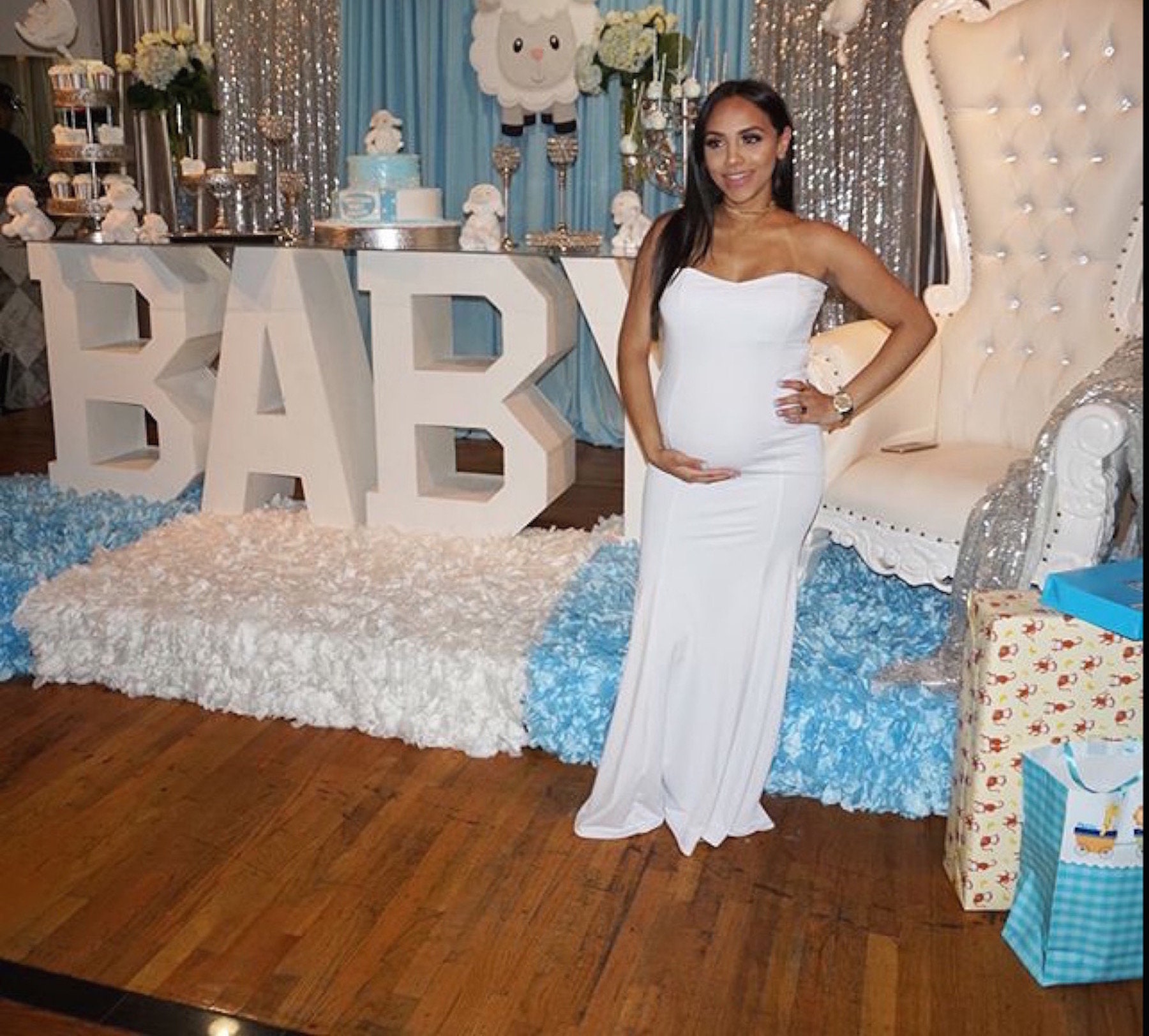 white baby shower dress