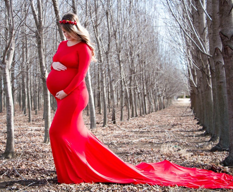 Long Sleeves scoop neck maternity dress, maternity gown, pregnancy photography, Gender Reveal dress, Babyshower Dress, Maternity photos, image 4