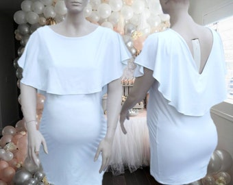 30+ Colors, drape neckline short cape midi maternity Dress/Maternity Photo/ Gender reveal Dress/ Baby shower Dress/ Bridal Dress