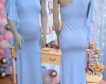 Maternity gown one side draped flutter Sleeves/ baby shower Dress/maternity photoshoot/maternity dress/ pregnancy/gender reveal dress/bridal