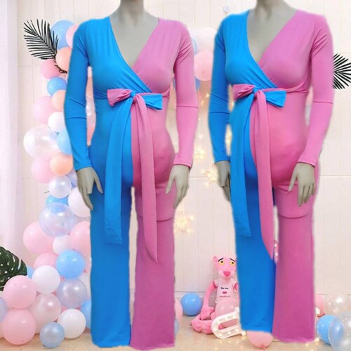 Maternity Jumpsuit Blue Pink Gender Reveal/ Maternity Wear/ Etsy