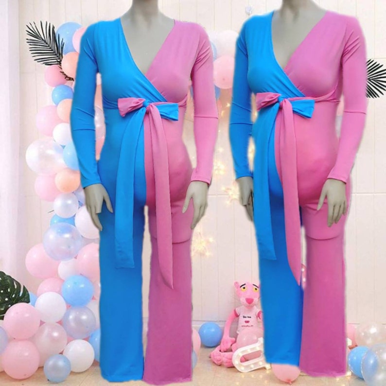 Maternity Jumpsuit Blue Pink Gender Reveal/ Maternity Wear/ Etsy