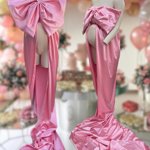 Large Bow Satin Maternity photoshoot gown, Many Colors, maternity photos/ Gender Reveal /pregnancy fashion /maternity dress
