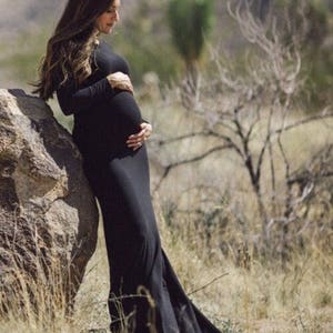 Long Sleeves scoop neck maternity dress, maternity gown, pregnancy photography, Gender Reveal dress, Babyshower Dress, Maternity photos, image 2