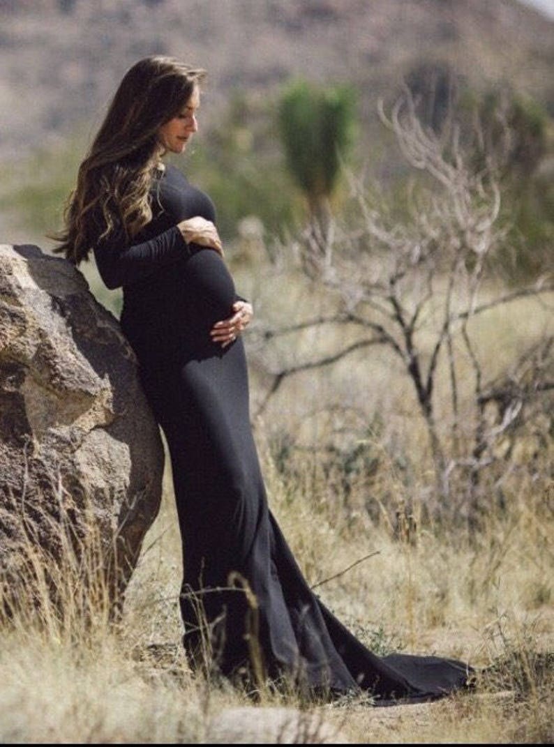 Long Sleeves scoop neck maternity dress, maternity gown, pregnancy photography, Gender Reveal dress, Babyshower Dress, Maternity photos, image 2