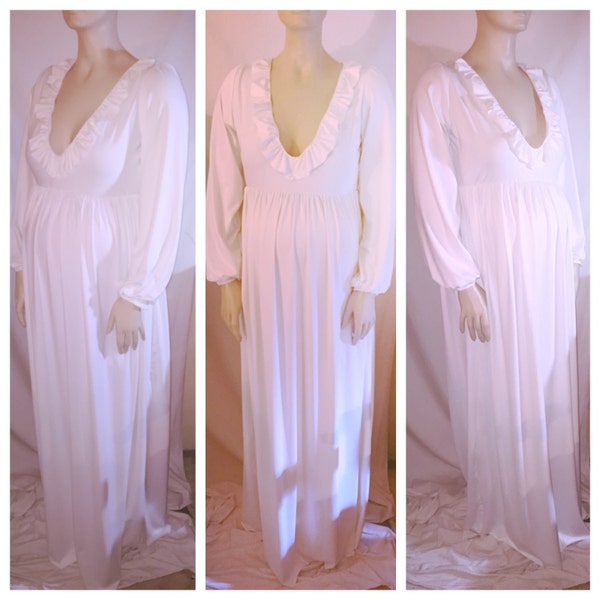 Beautiful maternity long sleeves full length/ V-neck ruffle neckline/ the Maternity Dream dress