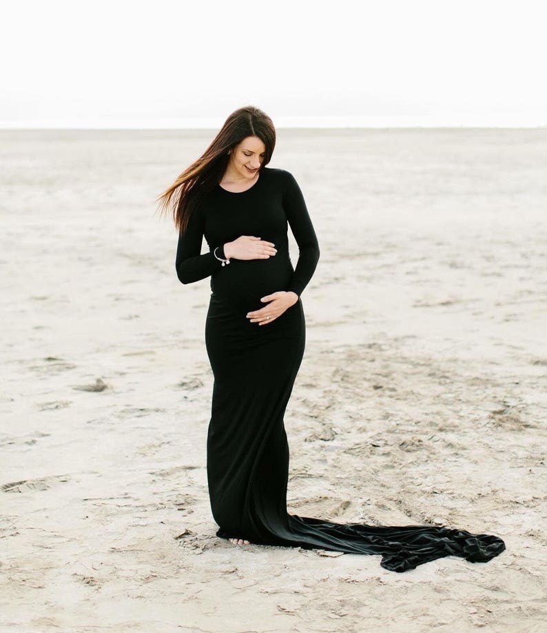 Long Sleeves scoop neck maternity dress, maternity gown, pregnancy photography, Gender Reveal dress, Babyshower Dress, Maternity photos, image 5