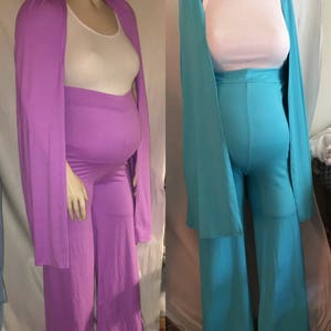 Boho Maternity wide leg pants suit/maternity cape/ blazer / maternity wear/ baby shower/ maternity pants set Cape/ gender reveal outfit pant image 3