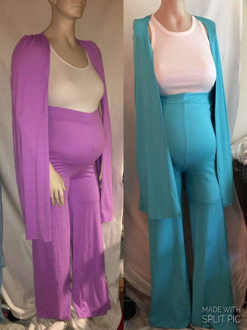 Boho Maternity wide leg pants suit/maternity cape/ blazer / maternity wear/ baby shower/ maternity pants set Cape/ gender reveal outfit pant image 3