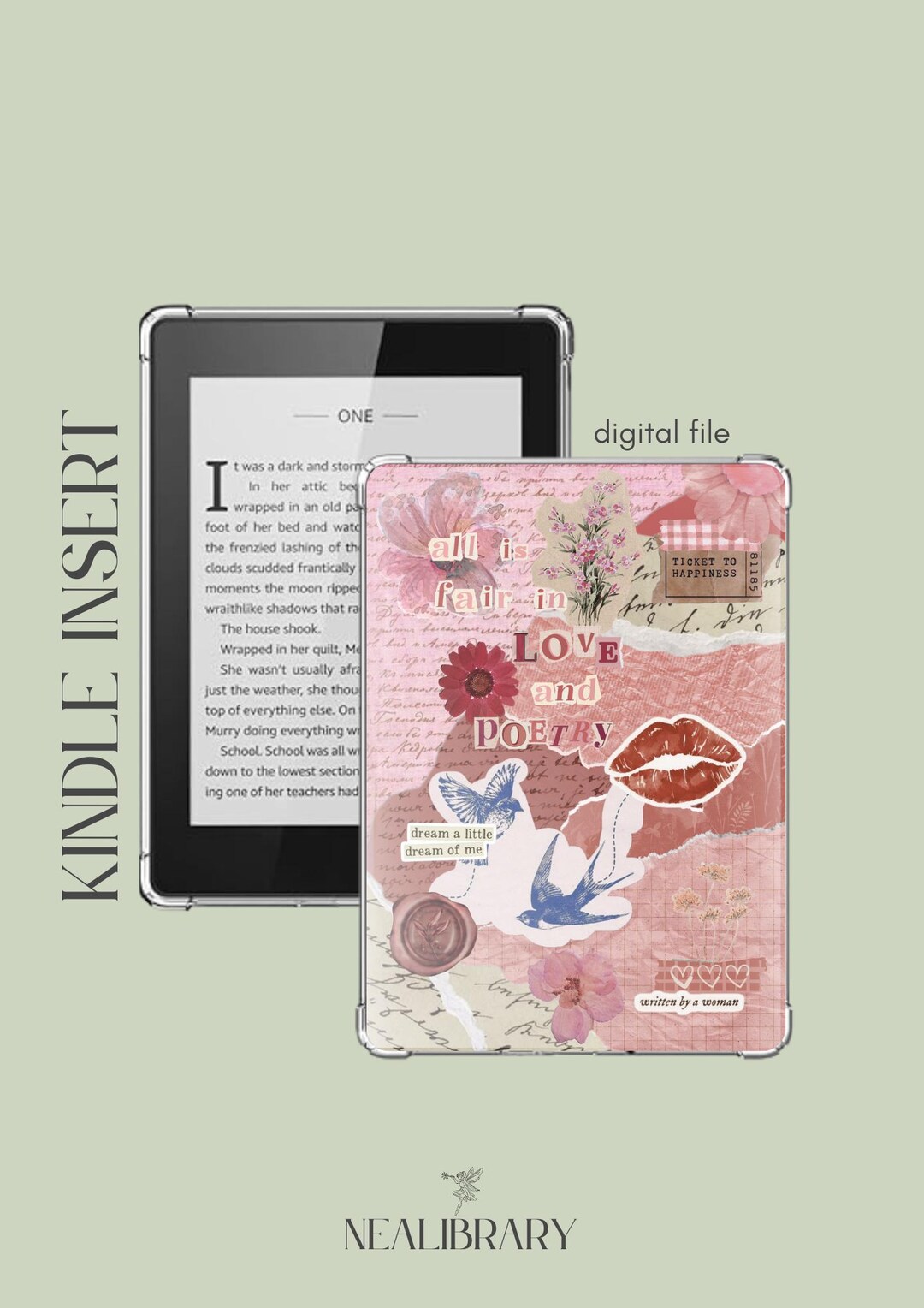 Kindle Insert - Romance Girly - Instant Download - Digital File - Etsy