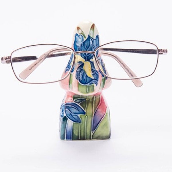 Spectacle Holder | Nose shaped specs stand for your eye glasses | Made from pottery material with blue iris flower