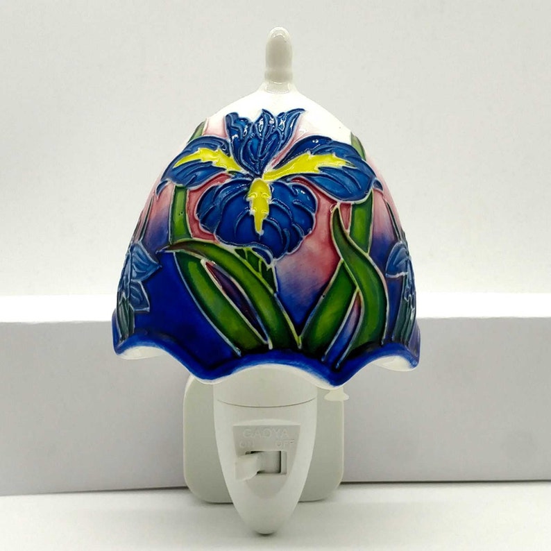Iris Night Light Ceramic Plug in Wall Light and Flower Night Etsy UK