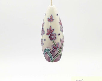 Ceramic bathroom light pull with pretty pattern of Lavender Purple pottery