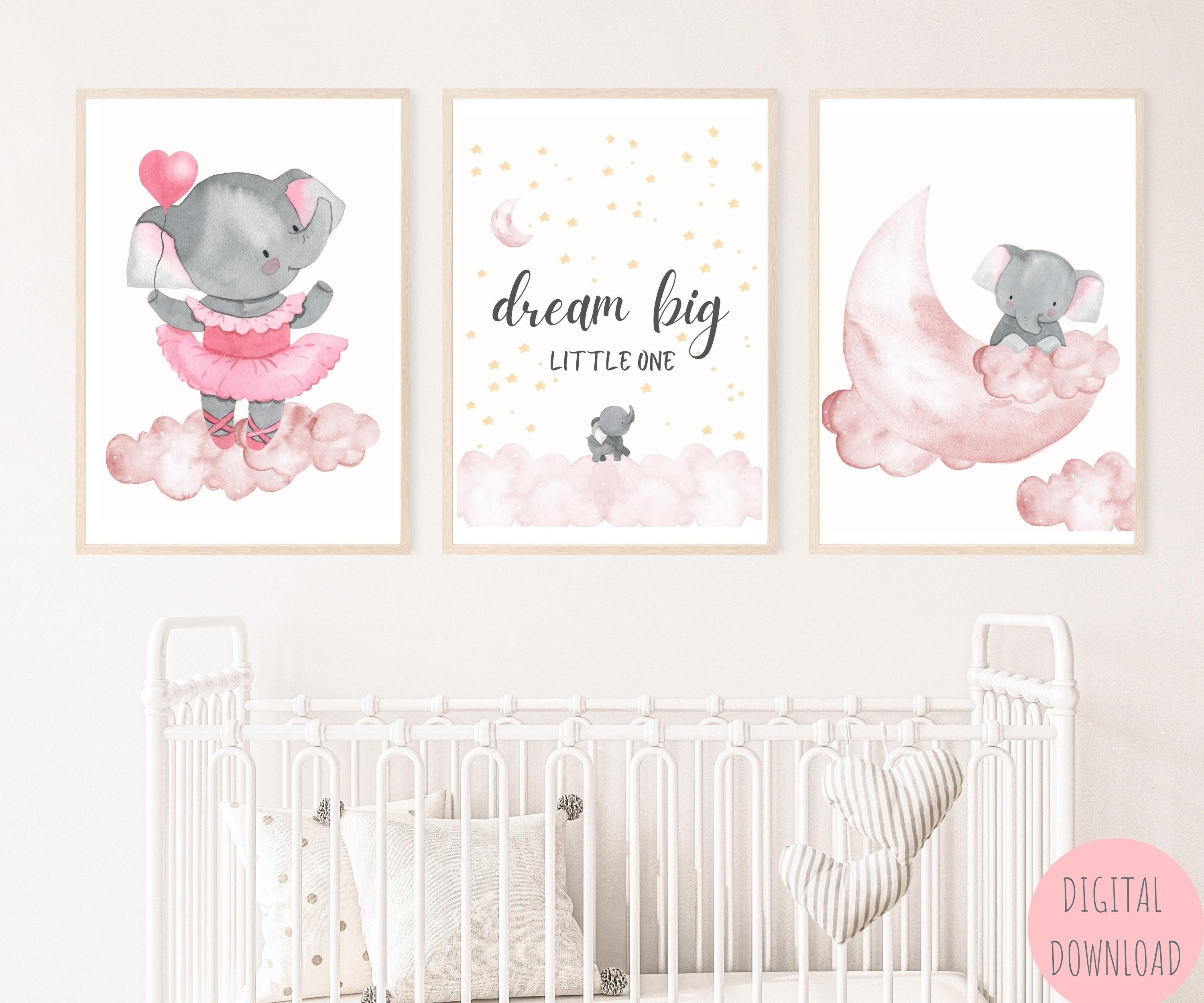 Dream Big Little One Art Print, Nursery Decor Elephant, Moon and Stars, Pink  Nursery Art, Wall Art for Baby Room, Elephant, Baby Girl - Etsy, image size:3000x2500