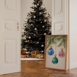 Watercolor Christmas Ornaments Wall Art | Festive Tree Baubles Print (Digital Download)