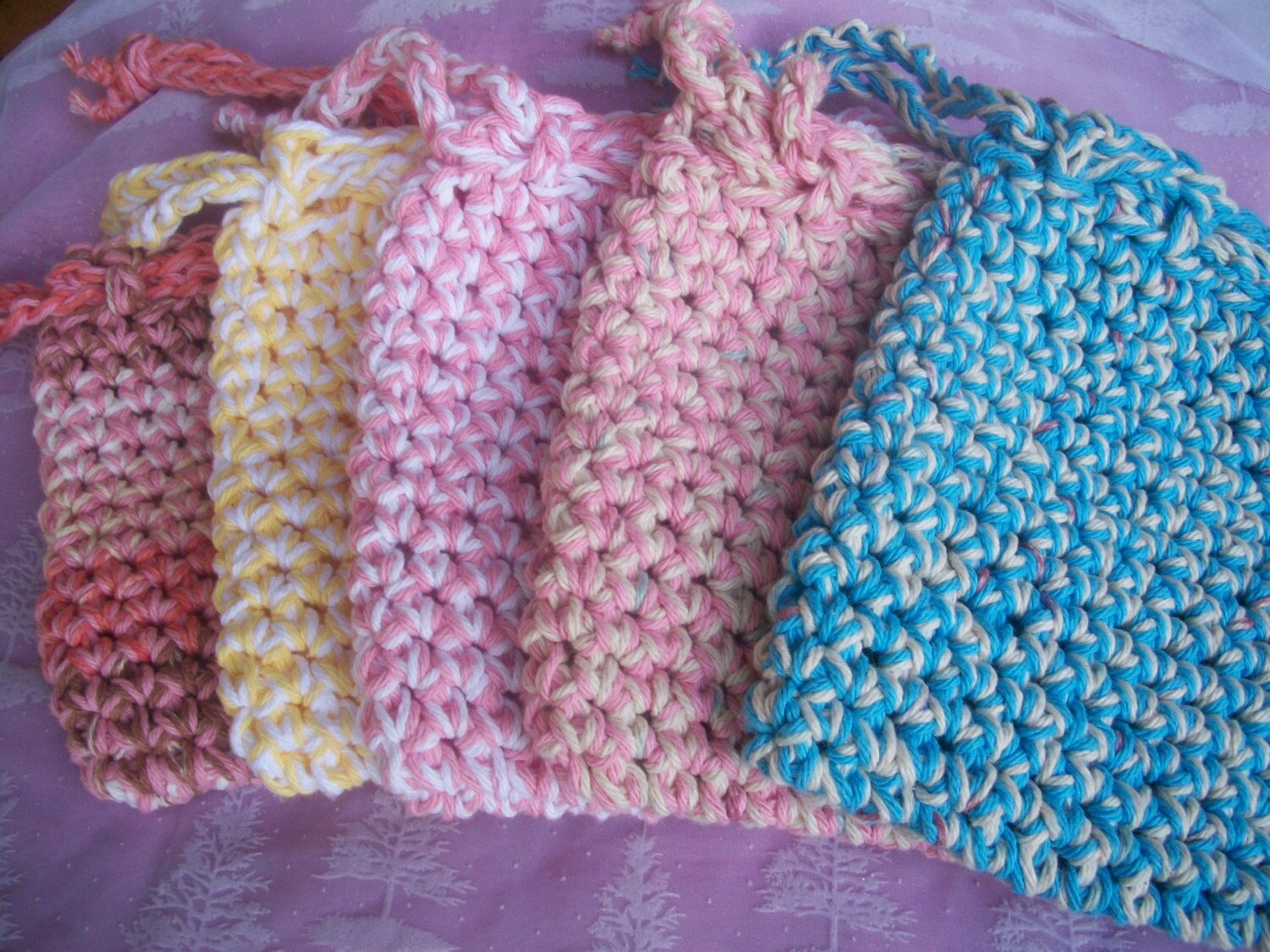 Crocheted Cotton Gift Bag soap and sundries bag drawstring Etsy