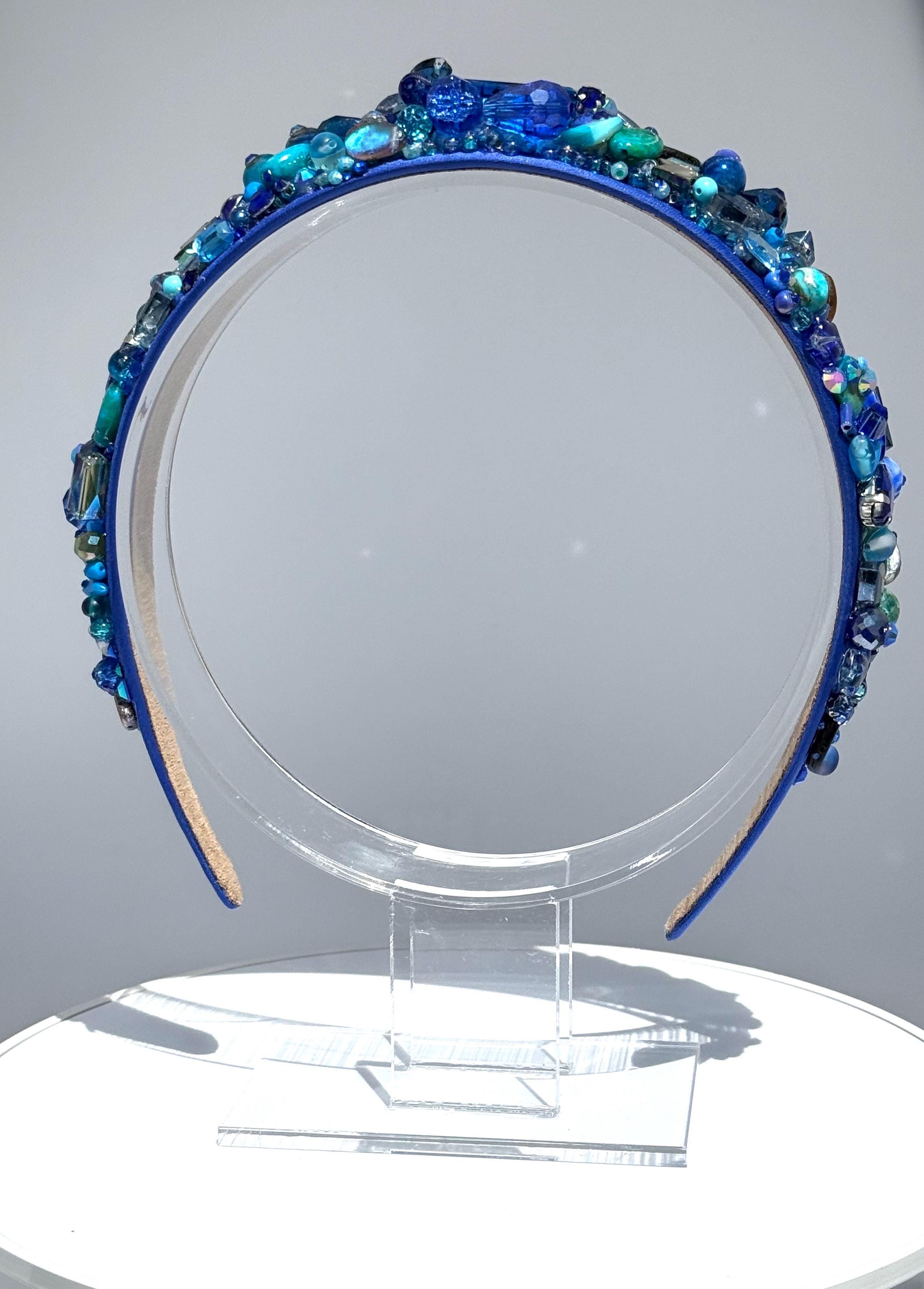 Handmade Jeweled Ocean Headband: Sapphire Blue Crown Hair