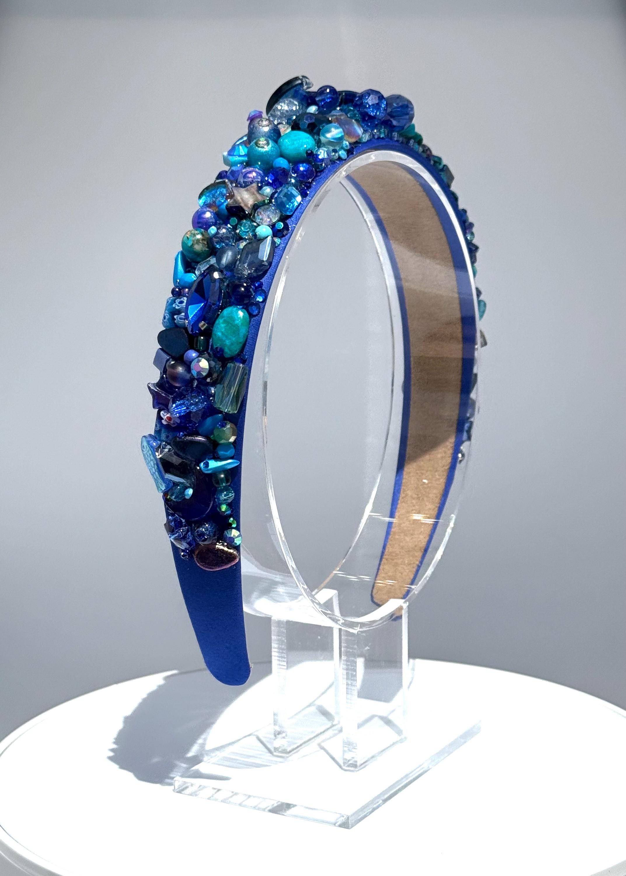 Handmade Jeweled Ocean Headband: Sapphire Blue Crown Hair