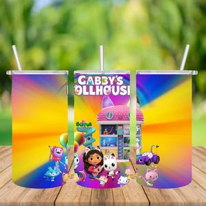 Vaso envolvente para niños, vaso de dibujos animados para niños, vaso envolvente para sublimación de 12 oz de la casa de muñecas de Gabby para jóvenes, descarga digital PNG, tazas personalizadas