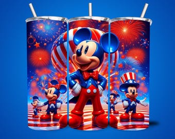 Emballage de gobelet motif souris patriotique, 4 juillet (téléchargement numérique PNG)