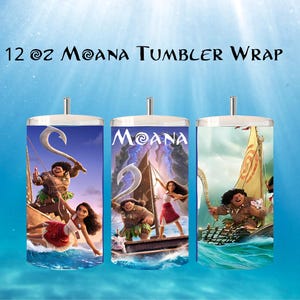 Moana 12 oz Tumbler Wrap, 3 D Moana, Princess Tumbler Wrap, 12 oz skinny tumbler wrap, Cartoon Character, Custom Princess, Movie, Water