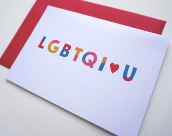 LGBTQ I Love You Card, Valentine Card, Same Sex Couple, Friendship Card, Friend Birthday Card, I Heart You