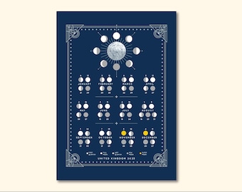 Lunar Calendar with Moon Phases 2026, Moon Phase Wall Hanging, Moon Phases Wall Art, Moon Calendar, Full Moon Calendar
