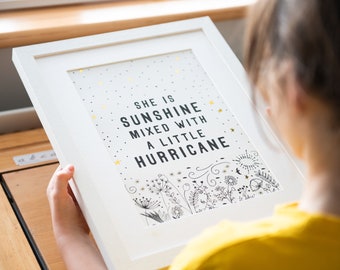 Feminist Wall Art, Girl Power Print - She is sunshine mixed with a little hurricane, Feminist Print, Feminist Poster, Feminist Art