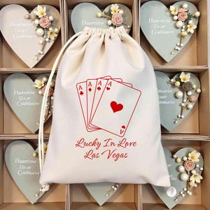 Lucky in Love Las Vegas-tassen - tas met aangepaste kaarten - Vegas bruiloftscadeaus - aangepaste bestemming trouwtas - bedankzakjes vrijgezellenfeest