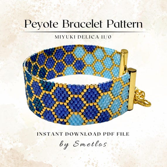 Blue Honeycomb Peyote Bracelet Pattern, Beaded Bracelet Pattern