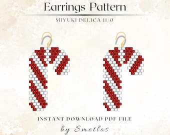 Candy Cane Beaded Earrings Pattern, Miyuki Delica, Brick Stitch (PDF)