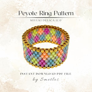 Pastel Rainbow Peyote Ring Pattern, Beaded Ring Pattern, Miyuki Beading Pattern, PDF Beadwork Chart, DIY Peyote Ring