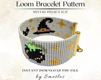 Witching Night Beade Loom Pattern, Halloween Loom Bracelet Pattern, Miyuki Delica Seed Bead Cuff PDF, DIY Jewelry Tutorial