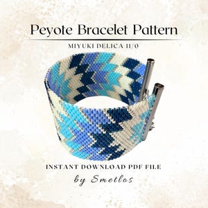 Arrow Peyote Bracelet Pattern, Miyuki Delica 11/0 Seed Bead Bracelet PDF Pattern, Blue Geometric Beaded Cuff, Even Count Peyote
