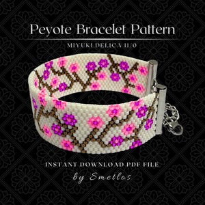 Even Count Peyote Bracelet Pattern, Beaded Bracelet Pattern, Miyuki Beading Pattern, PDF Beadwork Chart, DIY Peyote Bracelet - Pink Sakura