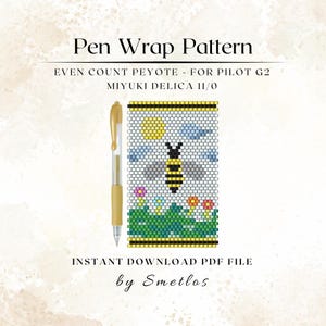 Honey Bee Beaded Pen Wrap Pattern, Miyuki Bead Pattern, Seed Bead Pen Wrap, Peyote Pen Cover, DIY Beading Pattern, Beadwork PDF