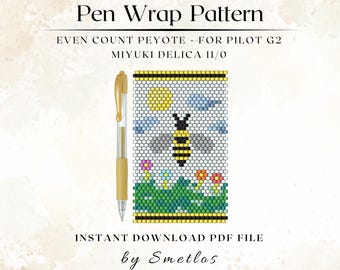 Patrón de envoltorio para bolígrafo con cuentas de abeja, patrón de cuentas Miyuki, envoltorio para bolígrafo con cuentas de semillas, funda para bolígrafo con cuentas de peyote, patrón de abalorios DIY, PDF de abalorios