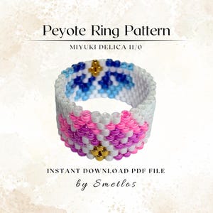 Colorful Flowers Ring Peyote Ring Pattern, Beaded Ring Pattern, Miyuki Beading Pattern, PDF Beadwork Chart, DIY Peyote Ring